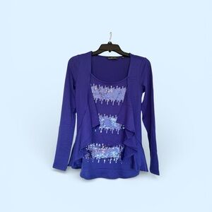 Colleen Lopez Blue Sequin Blouse
